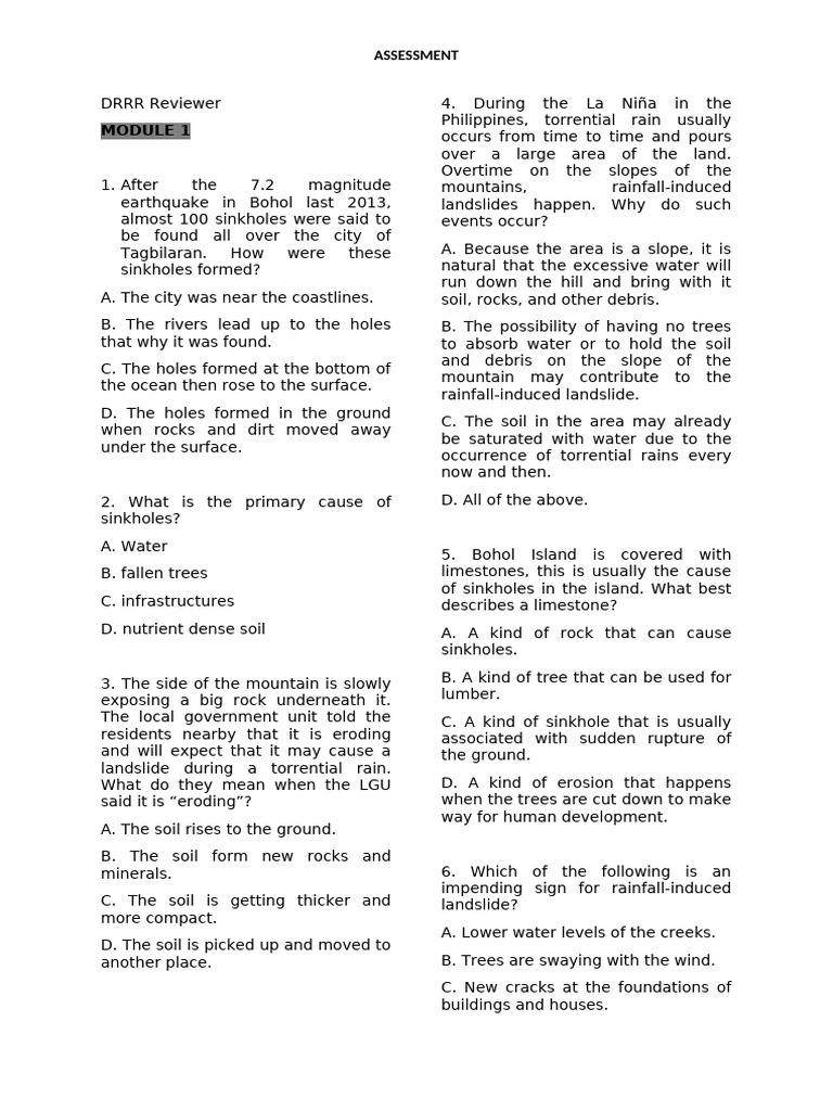 DRRR Reviewer | PDF | Disaster Risk Reduction | Landslide