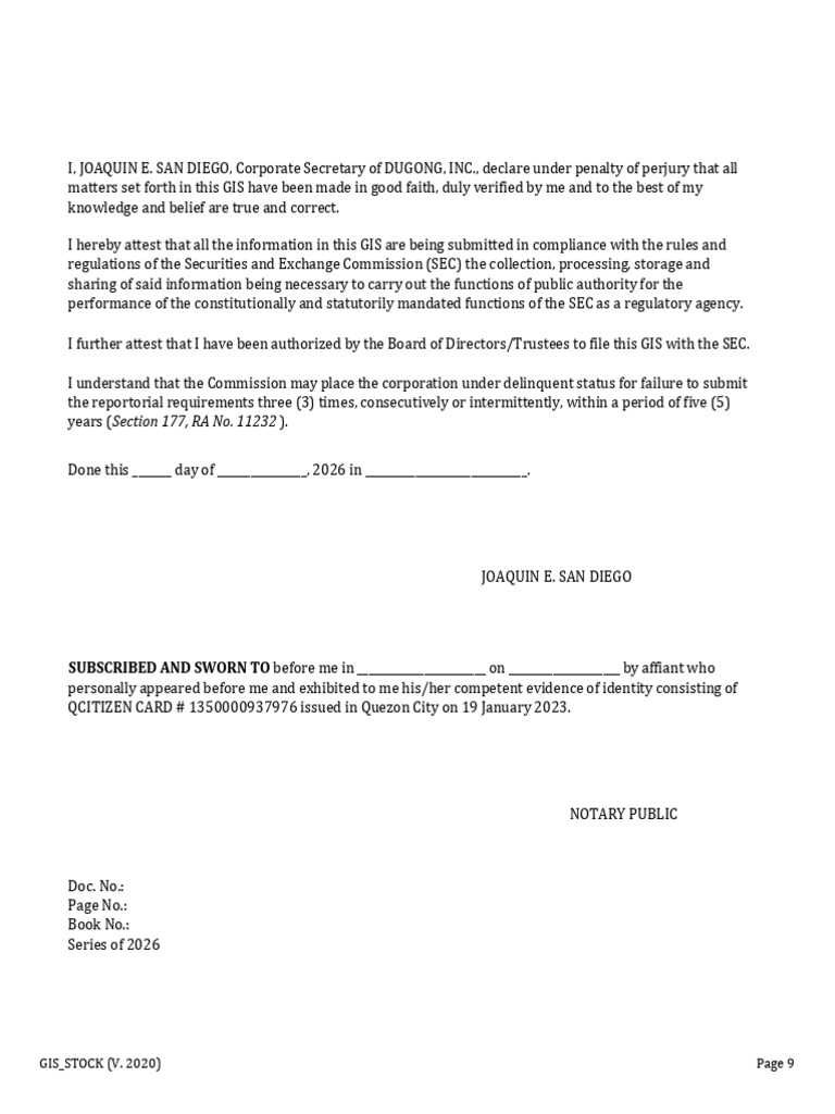 Dugong GIS 2026 2020 GIS Form 9 | PDF