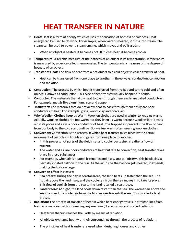 7-Heat Transfer in Nature Notes | PDF | Heat Transfer | Water