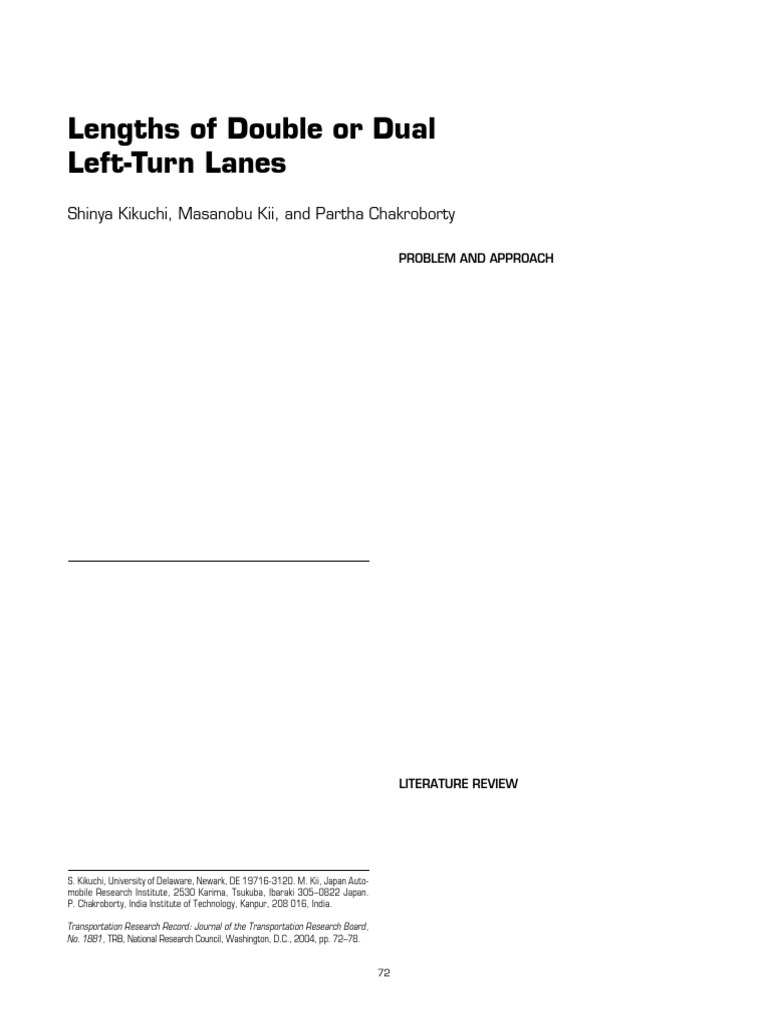 Kikuchi Et Al 2004 Lengths of Double or Dual Left Turn Lanes | PDF ...