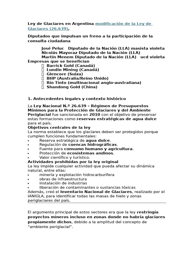Ley de Glaciares en Argentina Modificación de La Ley de Glaciares | PDF ...
