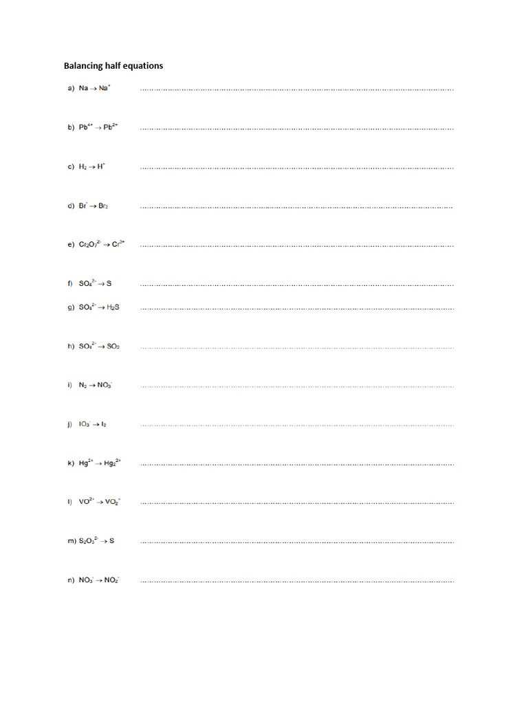 Balancing Half Equations | PDF