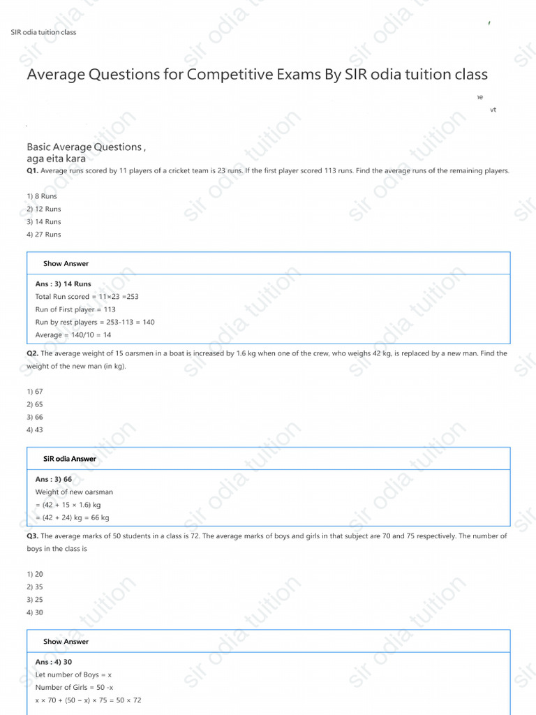 Average MCQS, Math PDFs 04 | PDF