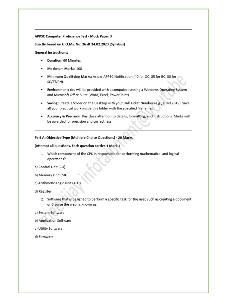 Appsc CPT Mock Paper 3 | PDF | Microsoft Excel | Microsoft Word