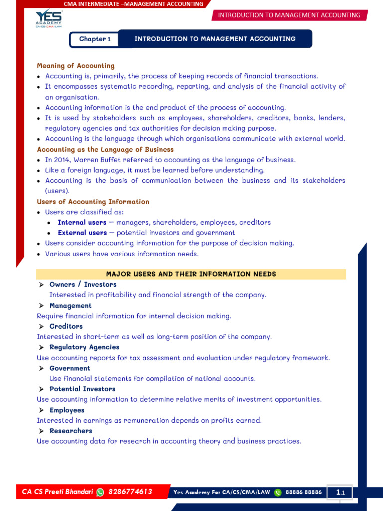MA - CHP 1 Introduction To Management Accounting | PDF | Management ...