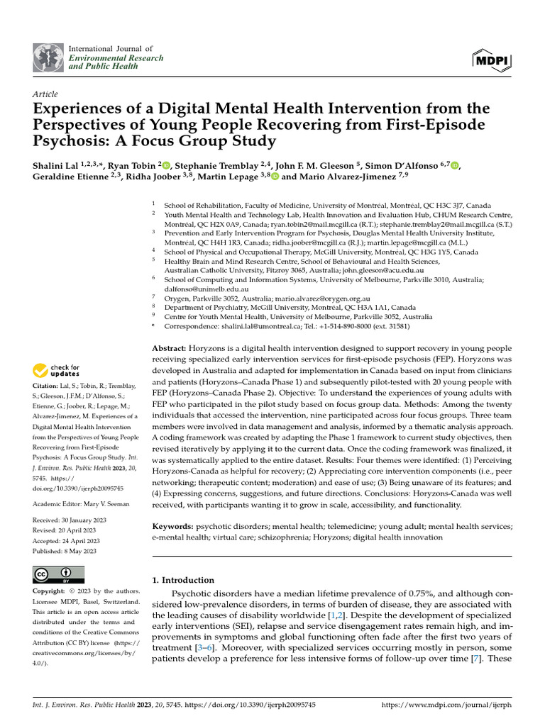 Experiences of A Digital Mental Health Intervention From The | PDF ...