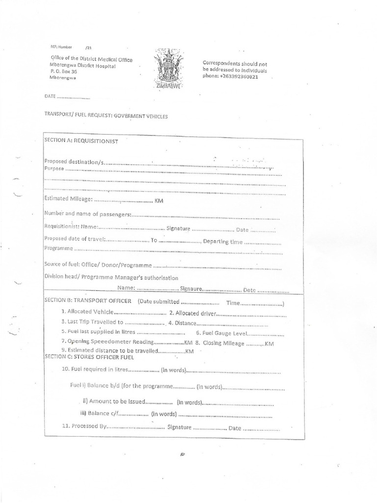 Transport Request Form | PDF