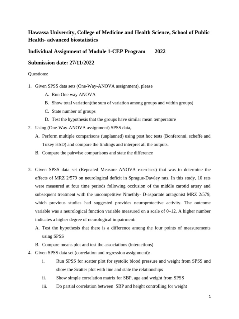 Adva-Biost Module 1 Assignments | PDF | Blood Pressure | Analysis Of ...