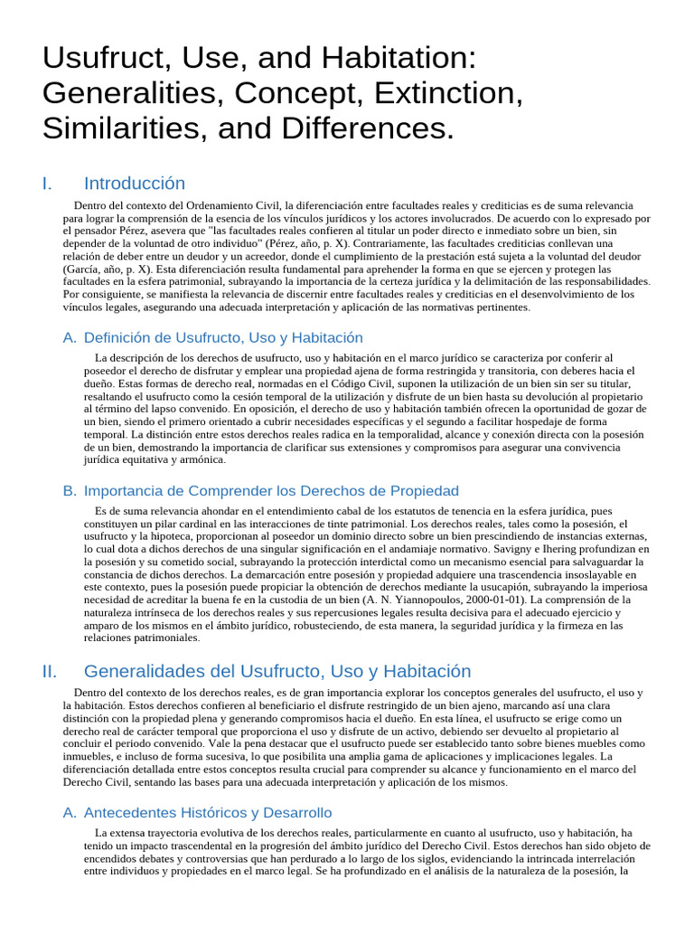 Usufruct Use and Habitation Generalities Concept Extinction ...