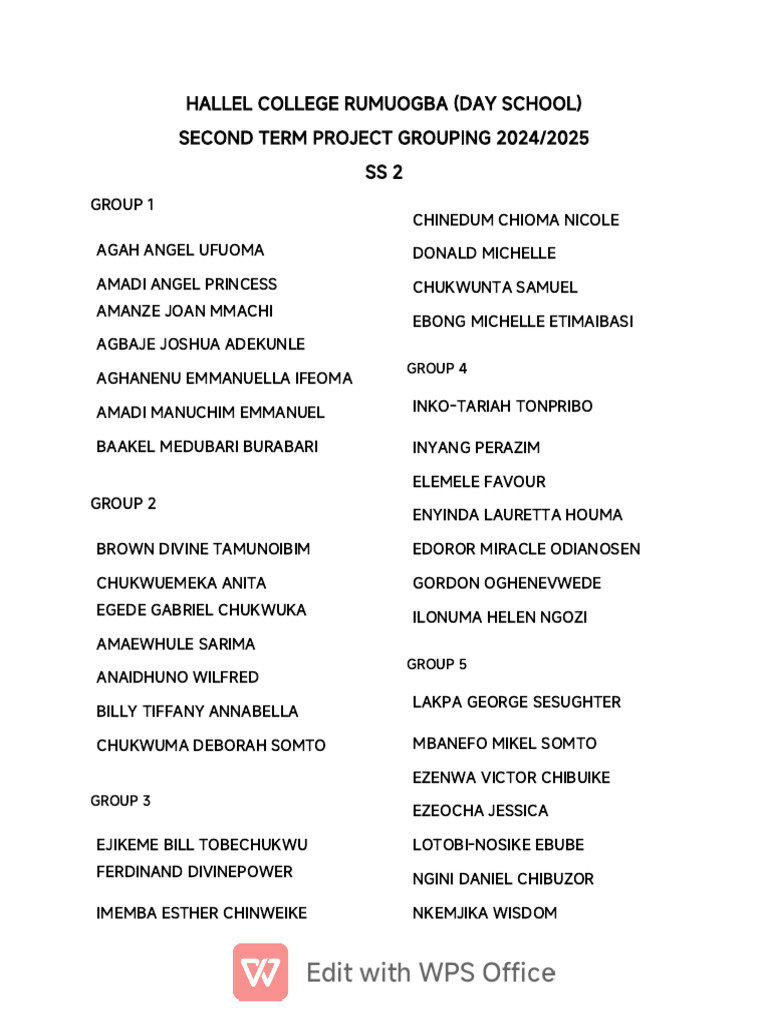 Ss 2 Project Grouping | PDF