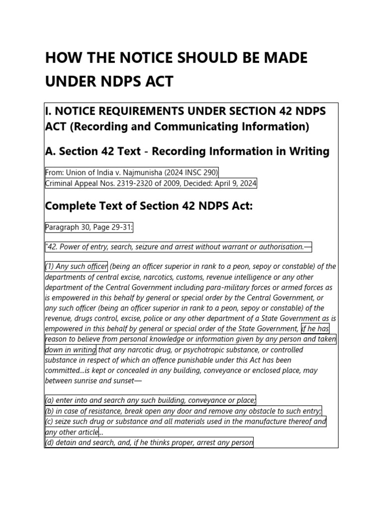 How The Notice Should Be Made Under Ndps Act | PDF | Search Warrant ...