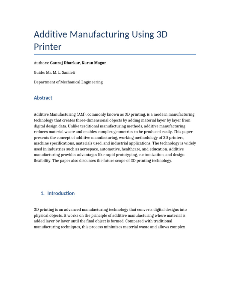 Additive Manufacturing Paper | PDF | 3 D Printing | Mechanical Engineering