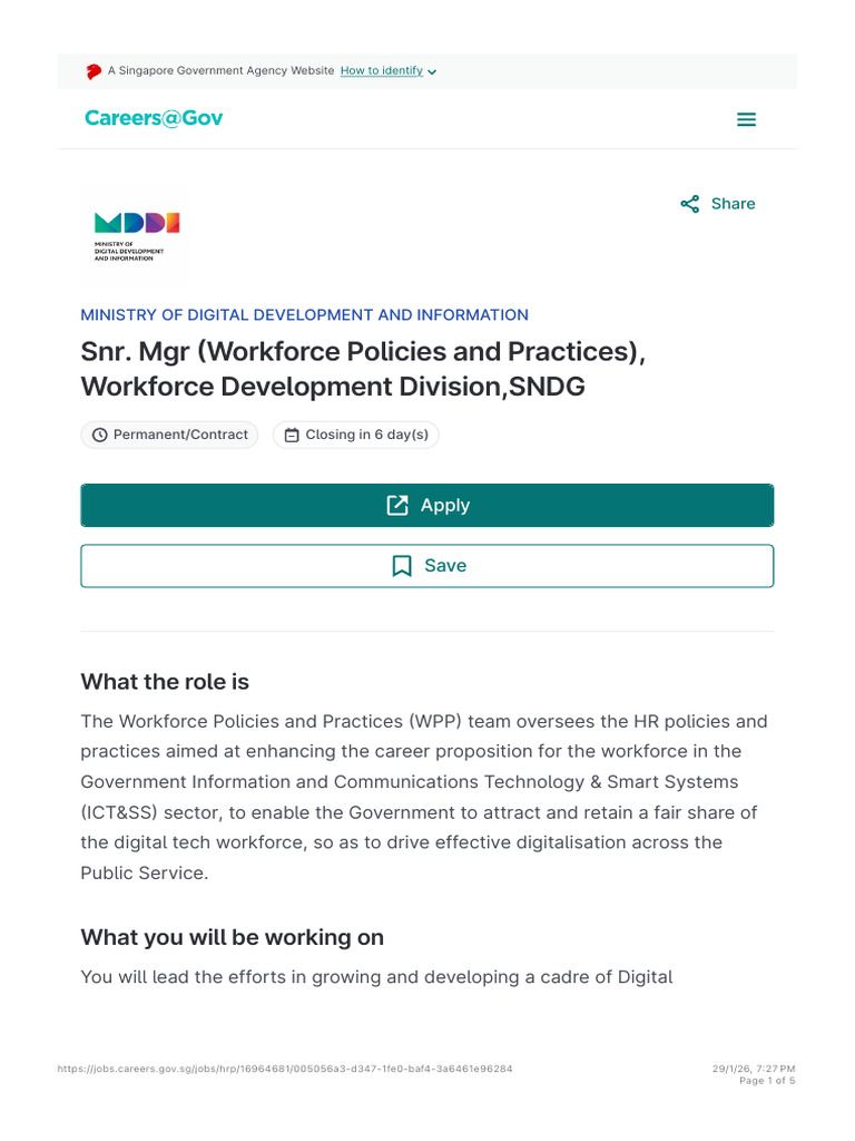 SNR MGR (Workforce Po Icies and Practices) Workforce Deve Opment ...