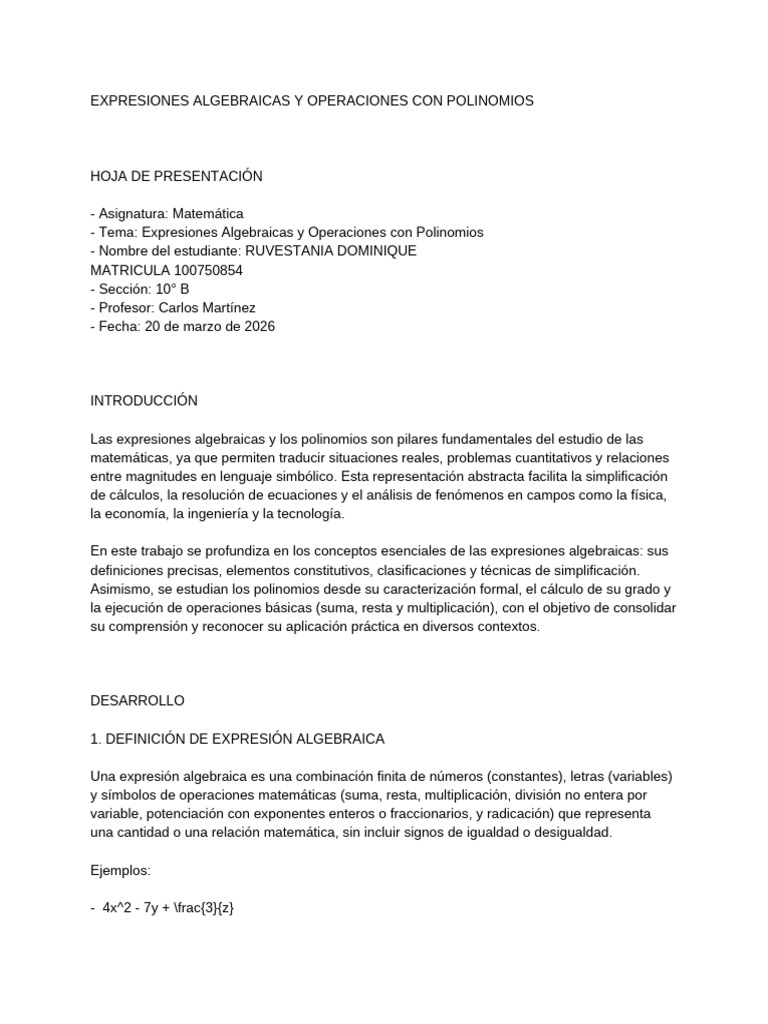Expresiones Algebraicas y Operaciones Con Polinomios | PDF | Polinomio ...