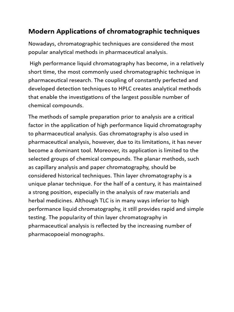 Modern Applications of Chromatographic Techniques | PDF ...