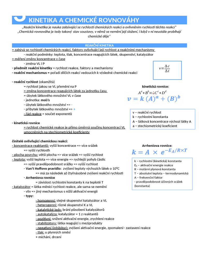 03) Kinetika A Chemické Rovnováhy | PDF