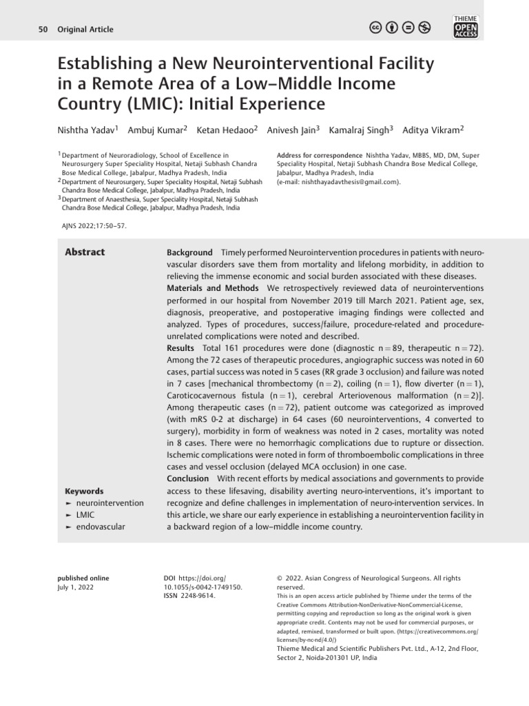 Establishing A New Neurointerventional Facility in A Remote Area of A ...