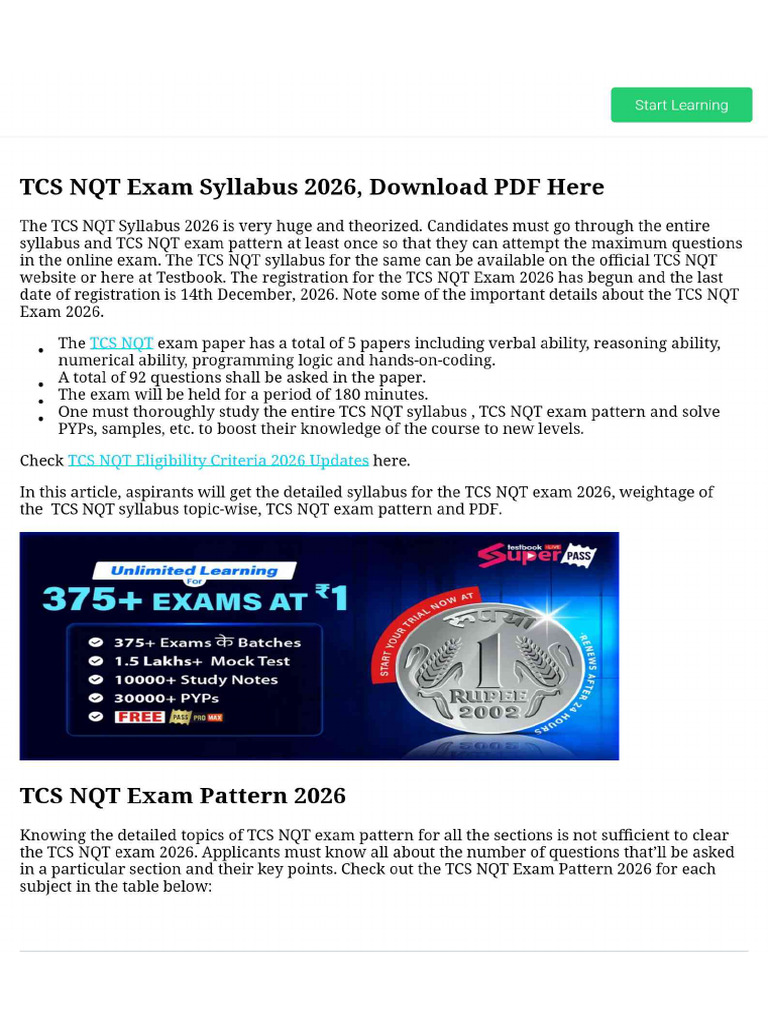TCS NQT Exam Syllabus 2026, Download PDF Here | PDF