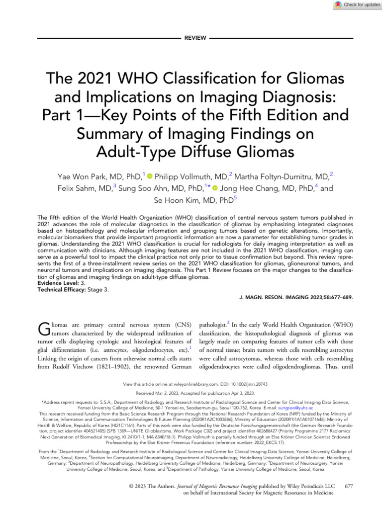 Magnetic Resonance Imaging - 2023 - Park - The 2021 WHO Classification ...