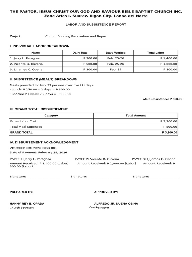 Labor and Subsistence Report | PDF