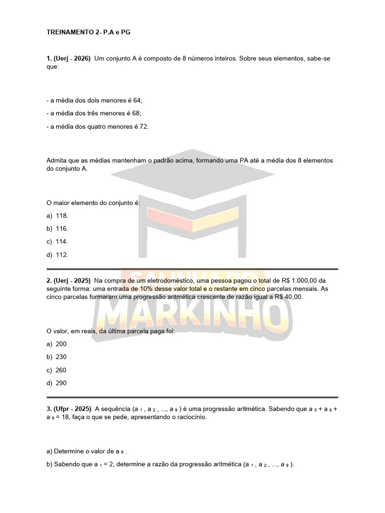 Pa e PG - Treinamento | PDF | Sequência | Triângulo