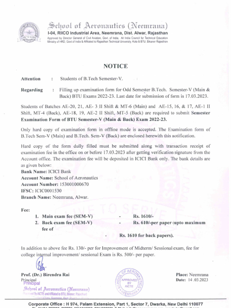 Notice - Exam. Form For Sem-5 Main - Back 2022-23 | PDF