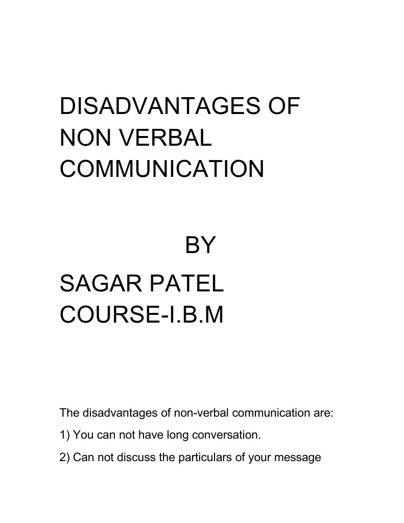 Disadvantages Of Non Verbal Communication Pdf