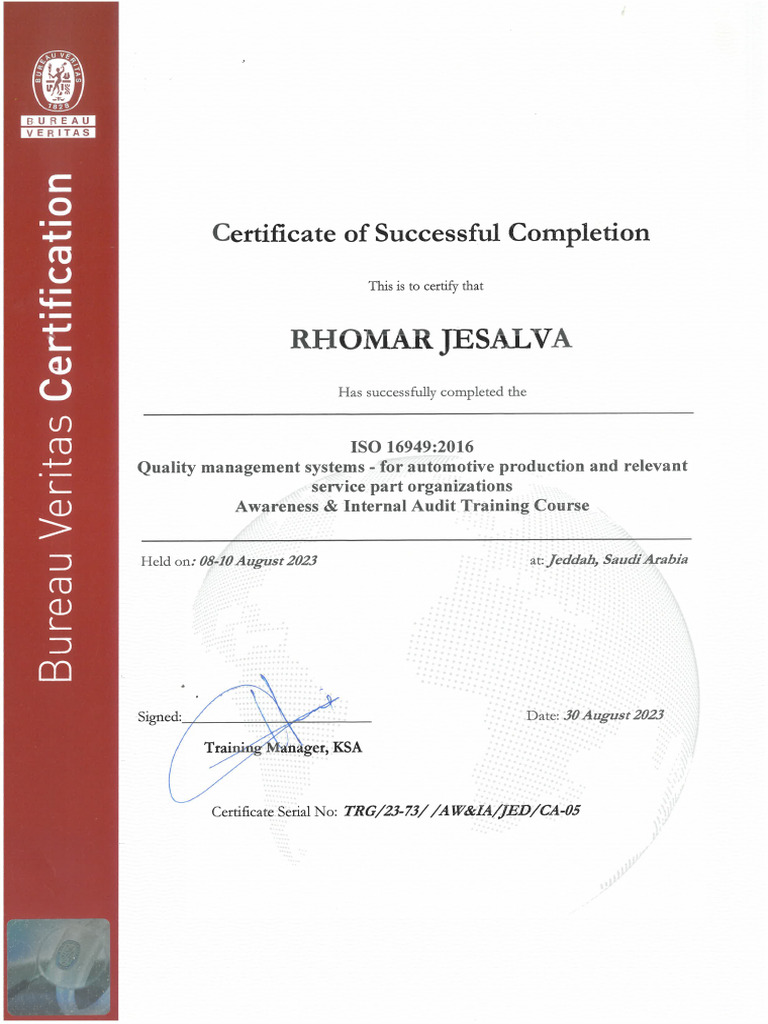 BV - IsO-16949-2016 - Quality Management System - IATF - International ...