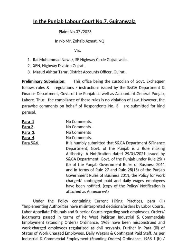 In The Punjab Labour Court No.7 | PDF | Employment | Salary