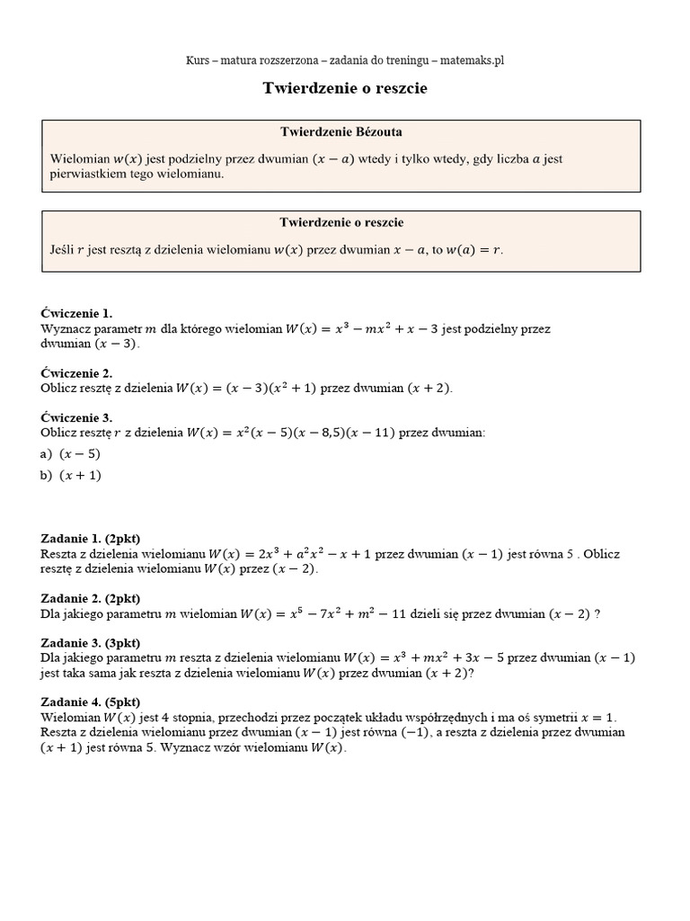 Twierdzenie O Reszcie Matemaks Materialy 3743 PDF