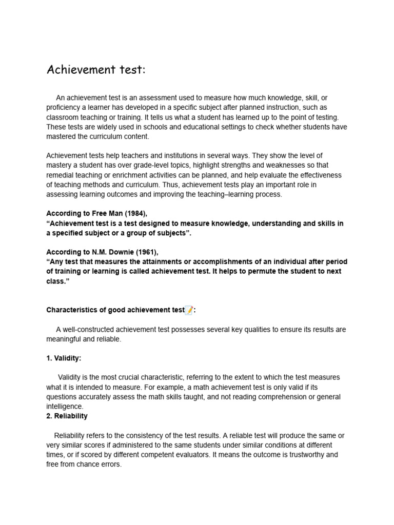 Construction Achievement Test | PDF | Educational Assessment | Multiple ...