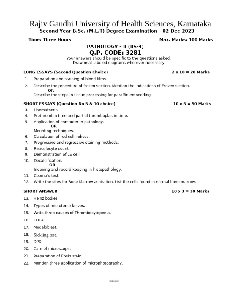 2nd Yr BSCMLT Patho RS4 Papers 3 | PDF