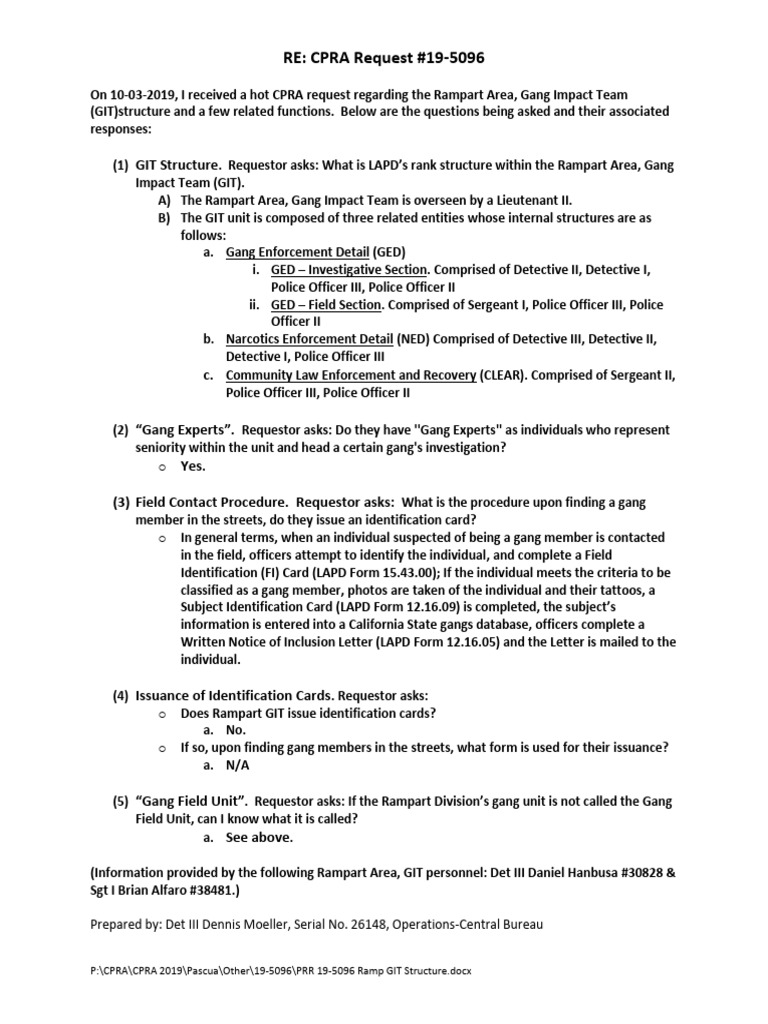 PRR 19-5096 Ramp GIT Structure | PDF | Detective | Police Officer