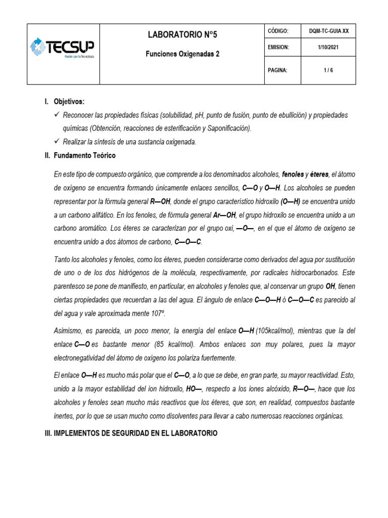 Gu%C3%ADa+de+Laboratorio+5.+Funciones+Oxigenasa+2 | PDF | Éter | Enlace ...