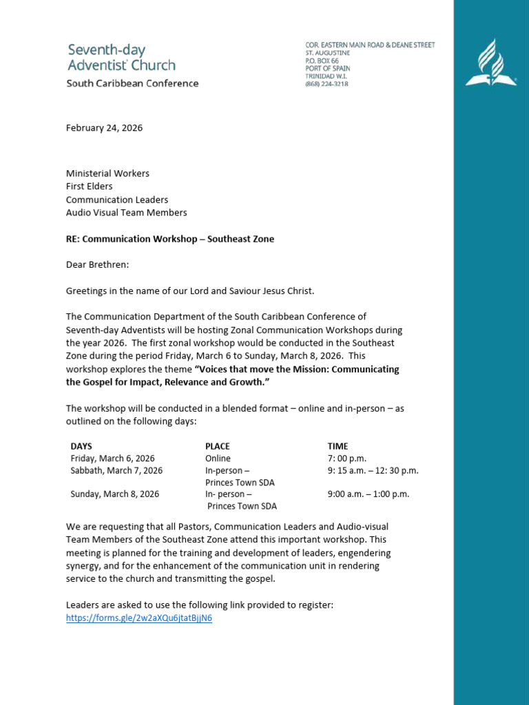Letter - Communication Workshop - Southeast Zone Only | PDF