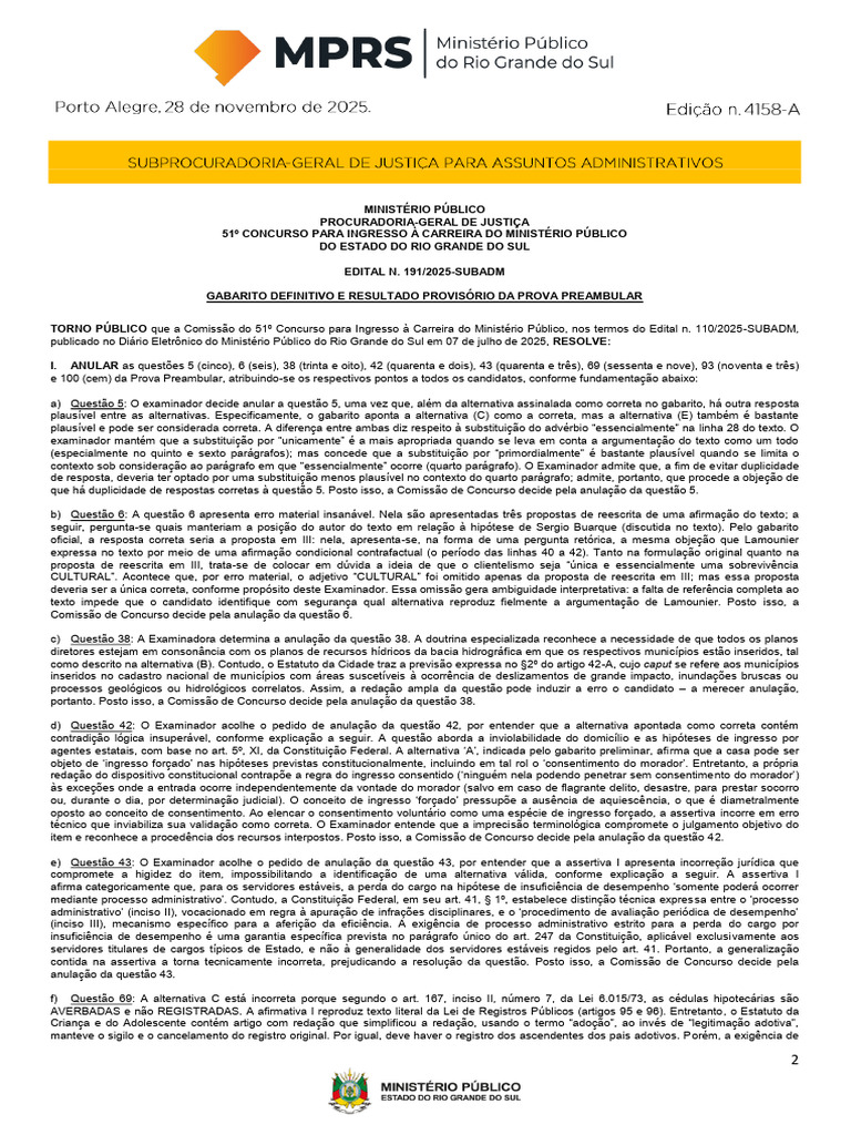 Ed 191 2025 Gabarito Definitivo Resultado Provisorio Preambular | PDF ...