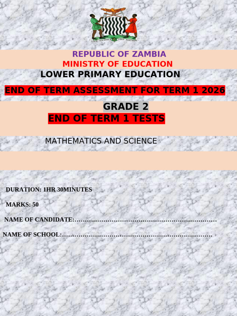 Grade 2 CBC Test Maths and Science Term 1 2026 | PDF