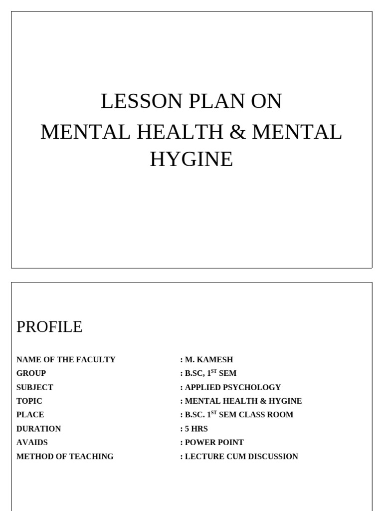 Lesson Plan On Mental Health and Mental Hygine | PDF | Mental Health ...