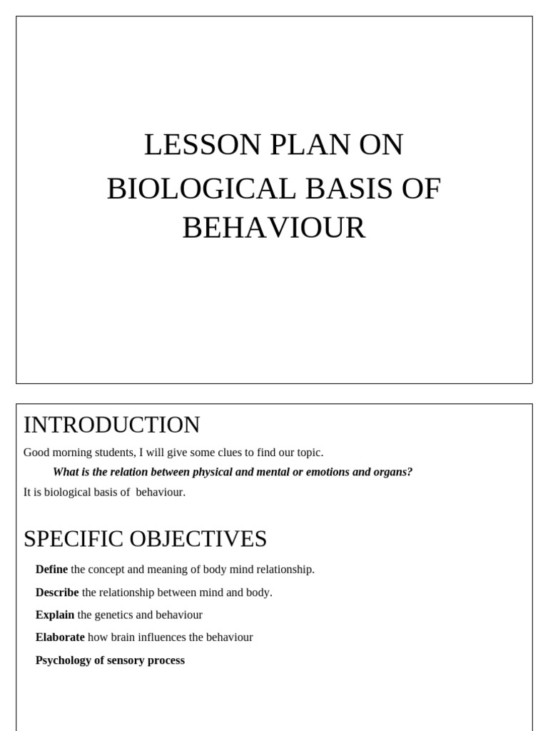 Lesson Plan On Biological Basis of Behaviour | PDF | Senses | Mind