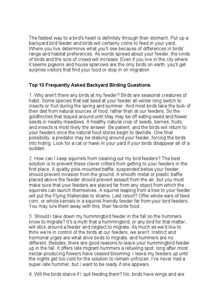 Top 10 Frequently Asked Backyard Birding Questions | PDF | Birds ...