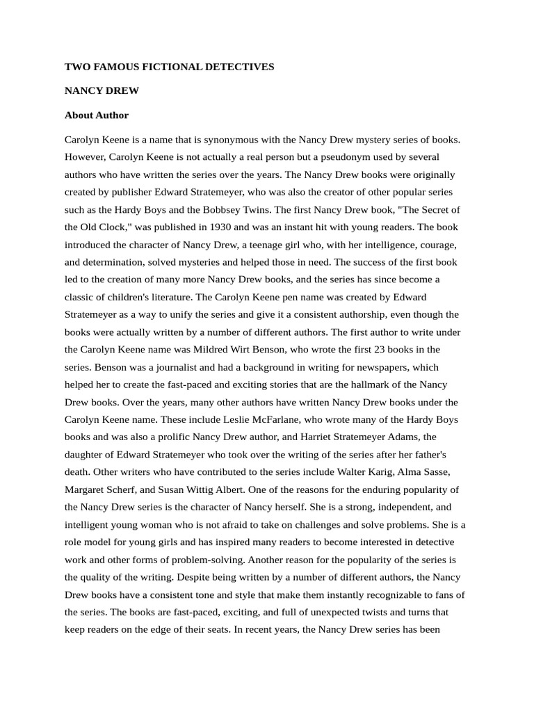 Nancy Drew Project | PDF | Nancy Drew | The Hardy Boys