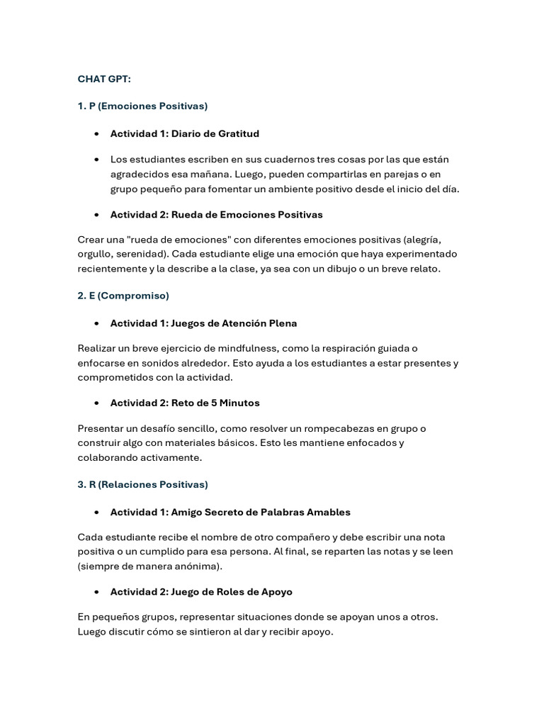 Actividades Basadas en El Modelo Perma Seligman | PDF | Las emociones ...