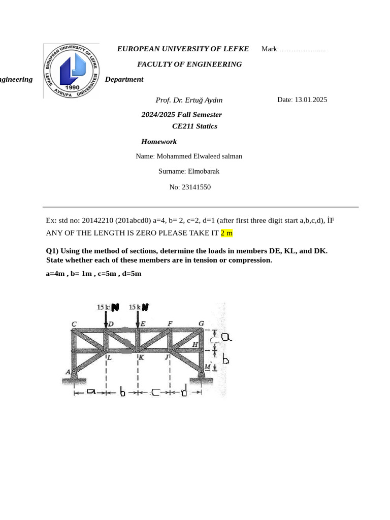Statics Homework | PDF
