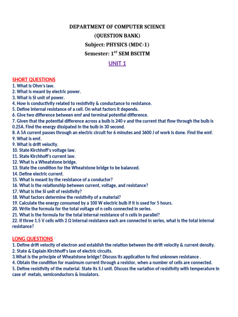 Physics Question Bank | PDF
