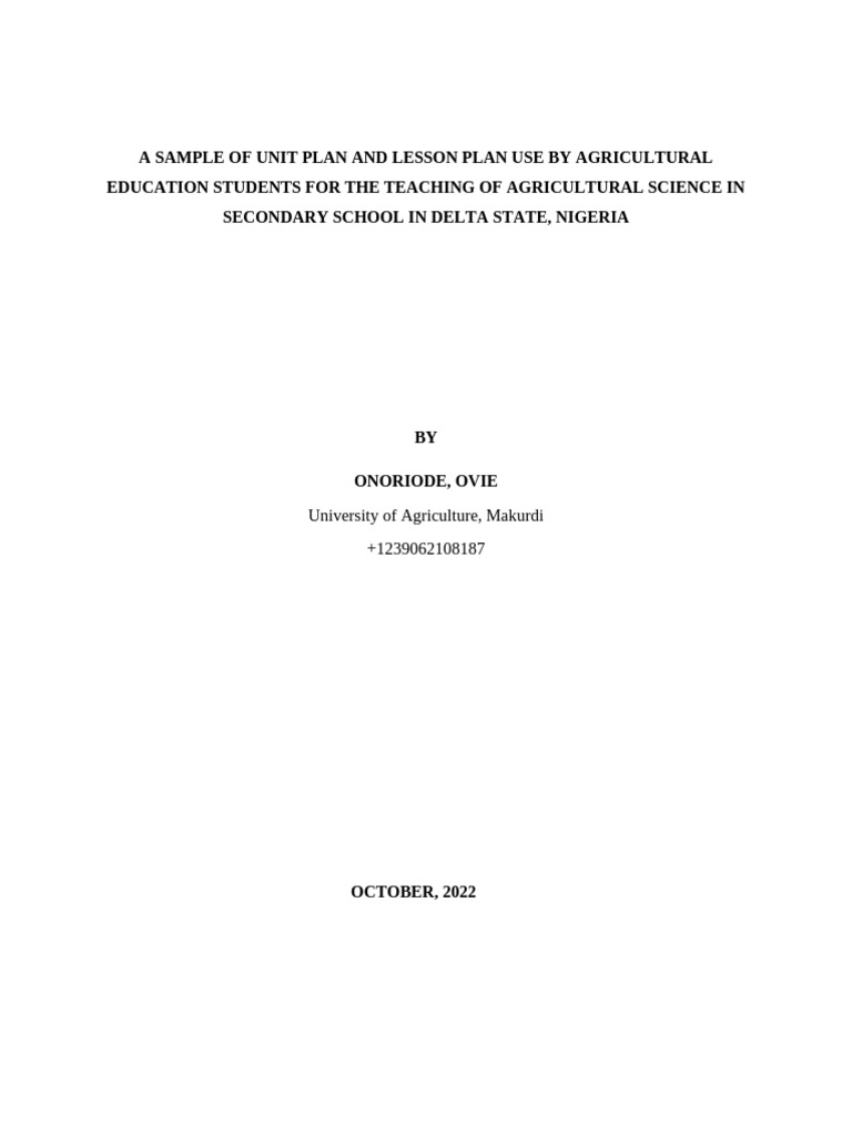 A Sample of Lesson Unit and Lesson Plan | PDF | Agriculture | Farmer