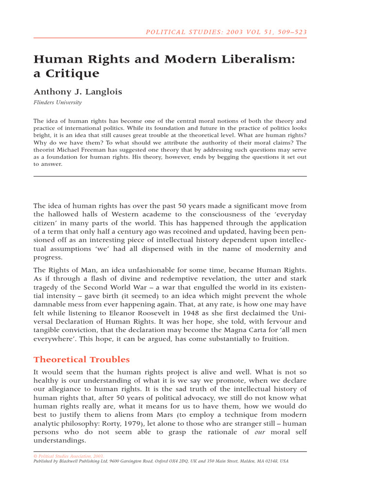 Human Rights and Modern Liberalism A Cri | PDF