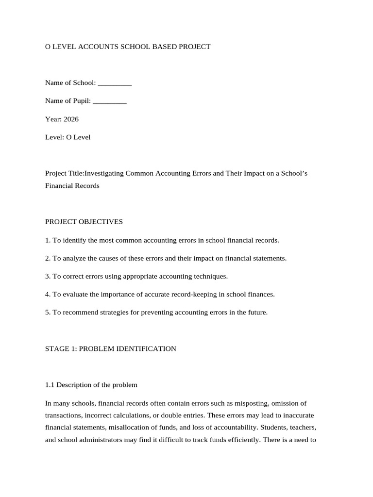 O Level Accounts School Based Project | PDF | Audit | Accounting