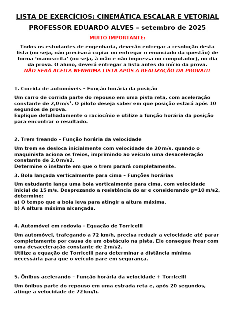Lista de Exercícios Física Aplicada 2o Sem 2025 Usf | PDF | Universo ...