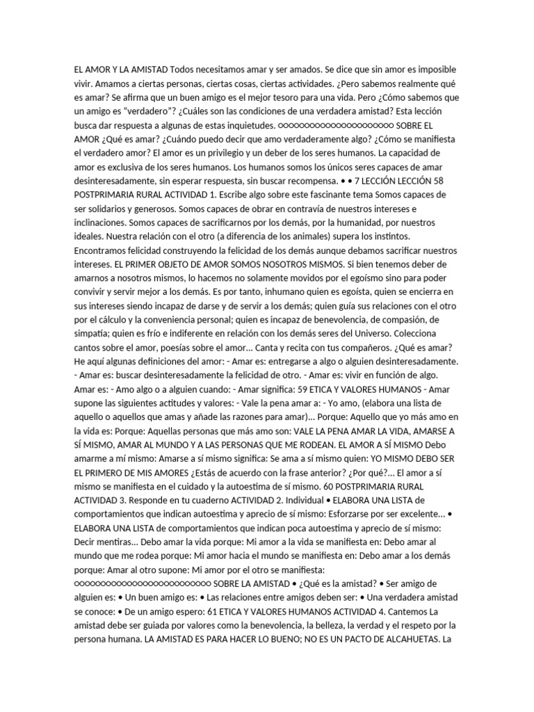 El Amor y La Amistad | PDF | Amor | Autoestima