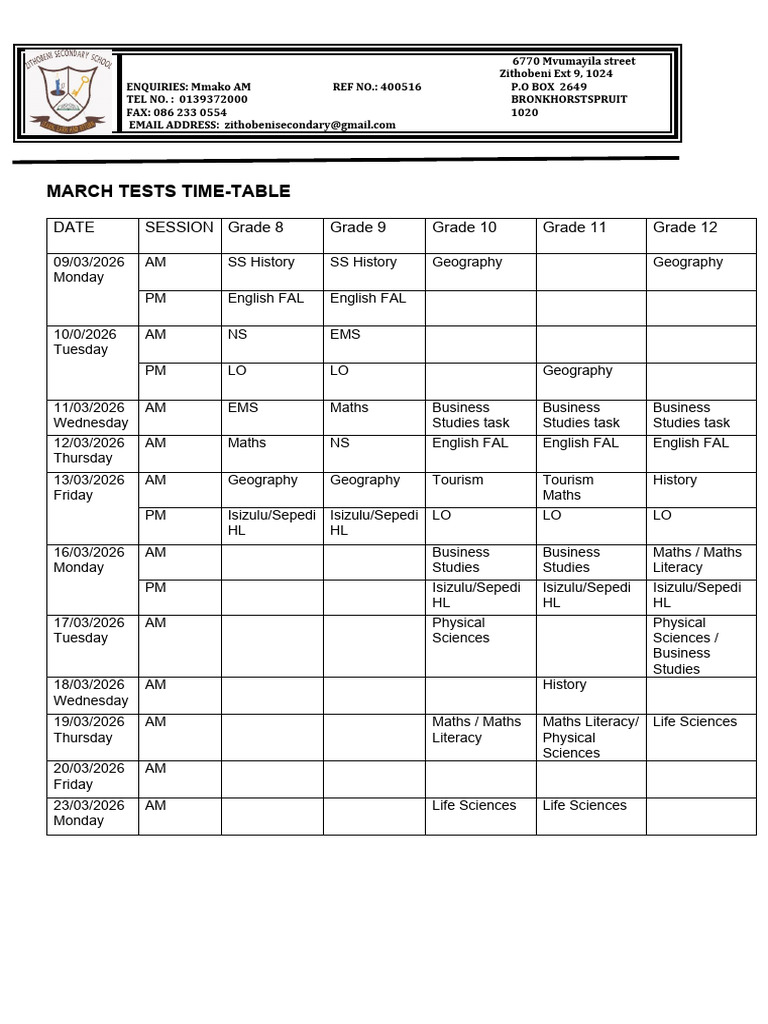 March Timetable 015000 | PDF